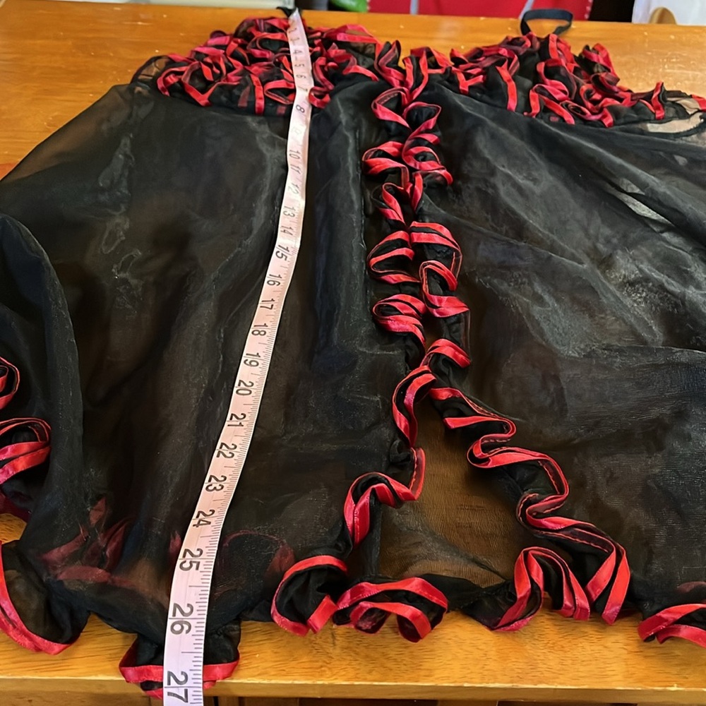 Juliara Vintage Sexy Black sheer Babydoll nightgown w/Red Ruffled Trim Size 2X - Picture 12 of 14